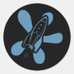 Retro Splat Rocket Black Blue Round Stickers