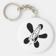 Retro Splat Rocket White & Black Key Chain