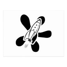 Retro Splat Rocket White & Black Postcards