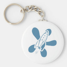 Retro Splat Rocket White Blue Key Chains