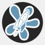 Retro Splat Rocket White Blue Stickers