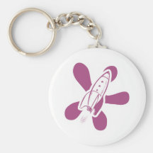 Retro Splat Rocket White Pink Keychain