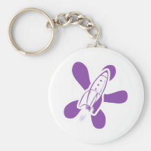 Retro Splat Rocket White Purple Keychains