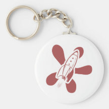 Retro Splat Rocket White Red Keychain