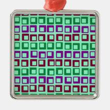 Retro squares 1970s motel wallpaper spring green christmas tree ornament