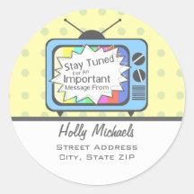 Retro Stay Tuned....Blue TV  Address Label Sticker
