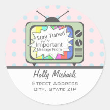 Retro Stay Tuned....Green tv Address Label Sticker