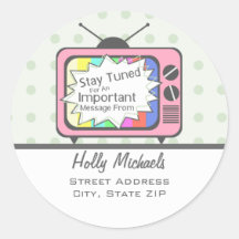 Retro Stay Tuned....Pink TV  Address Label Sticker