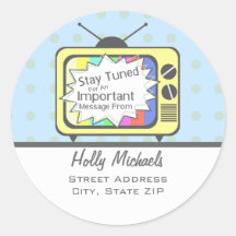 Retro Stay Tuned....Yellow  TV Set Address Sticker