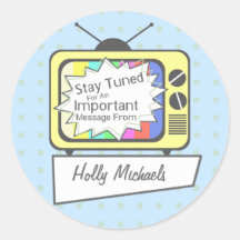 Retro Stay Tuned....Yellow TV Set Round Stickers