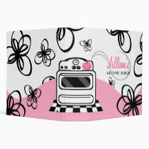 Retro Stove / Modern Pink Kitchen Recipe Book 3 Ring Binders