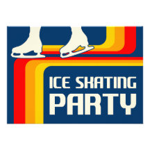 retro stripes ice skating party invitation