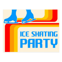 retro stripes : ice skating party invitation postcard