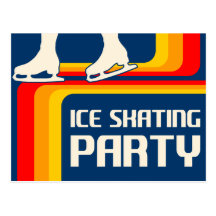 retro stripes ice skating party invitation postcards