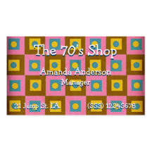 Retro Style Pattern in Pink,Chocolate,Yellow,Blue Business Card Template