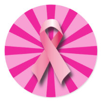 RETRO STYLE PINK RIBBON ROUND STICKERS