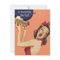 Retro Style Surprise Party Invitations balloon gal