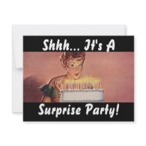 Retro Surprise Party Gal Birthday Cake Invitations