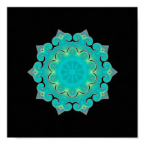 Retro Teal Kaleidoscope Abstract posters