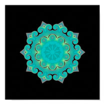Retro Teal Kaleidoscope Abstract posters