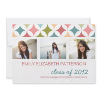 Retro Teal Pink Three Photo Graduation Invitation