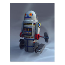 Retro Toy Robot Number 7 Postcard