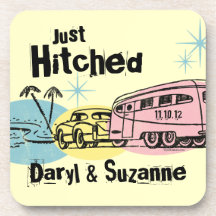 Retro Trailer Just Hitched Drink Coasters