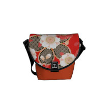 Rétro vecteur blanc rouge floral vintage mignon sacoche
