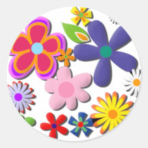 Rétro vecteur floral de flower power adhésif rond