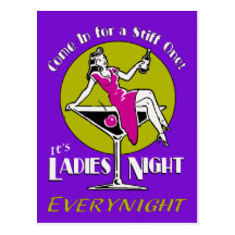 Retro vibrant Ladies Night customizable template Post Card