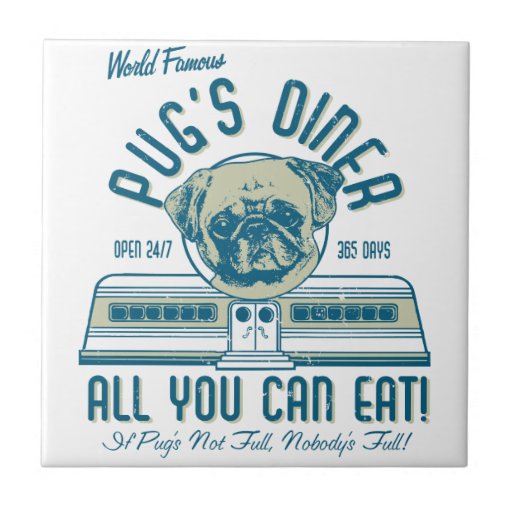 Retro Vintage 50s Style Pug's Diner Ceramic Tile
