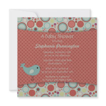 Retro whimsical polka dots baby shower invitation