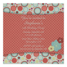 Retro whimsical polkadot birthday party invitation