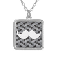Retro White Handlebar Mustache Moustache Custom Necklace