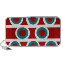 Retro white teal circles on burgundy mini speakers
