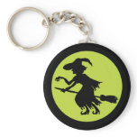 Retro Witch on Broom Silhouette Key Chains