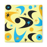 Retro Yellow Black & Aqua Starburst Boomerang Refrigerator Magnets