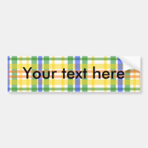 Retro yellow green blue plaid on white bumper stickers