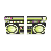 retro yellow neon ghetto blaster boom box stretched canvas print