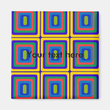 Retro yellow purple and green squares fridge magnets
