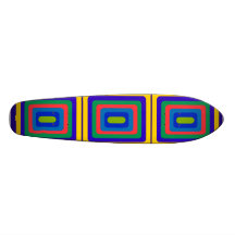 Retro yellow purple and green squares skateboard deck