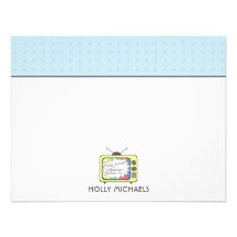 Retro Yellow TV Set Flat Notecards Personalized Announcement
