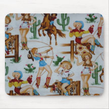 Rétros cow-girls vintages Mousepad de rodéo Tapis De Souris