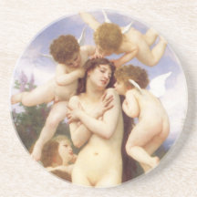 Return of Spring by Bouguereau, Vintage Angels Beverage Coasters