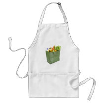 Reusable shopping bag full of groceries apron