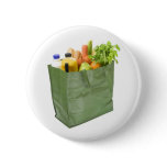 Reusable shopping bag full of groceries buttons