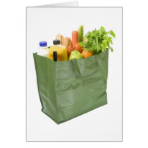 Reusable shopping bag full of groceries greeting card