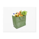 Reusable shopping bag full of groceries postcards