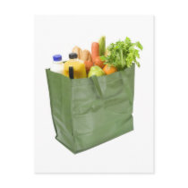 Reusable shopping bag full of groceries postcard