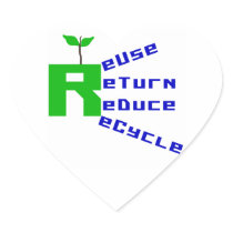 Reuse Return Reduce Recycle T shirts and Gifts Heart Stickers